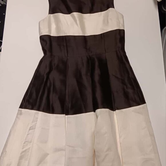 Kate Spade Black White Color Block Fit and Flare Pleated Midi Cocktail Dress - Picture 1 of 7